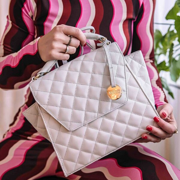 MŌSZ Phoebe Handbag Quilted Off White Shiny Light Gold