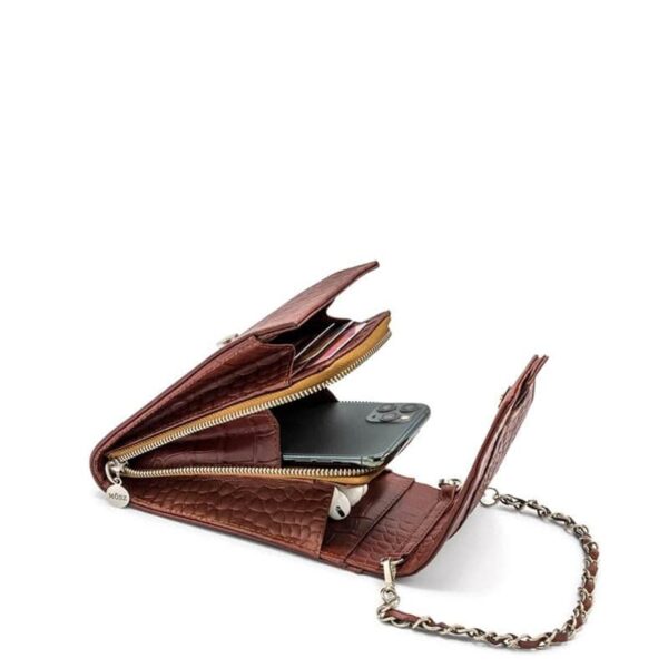 Mōsz Phone Bag Large Plain Croco Cognac Brushed Silver
