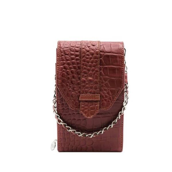 Mōsz Phone Bag Large Plain Croco Cognac Brushed Silver