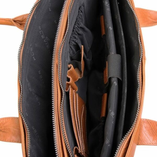 Plevier Amber leren damestas 2-vaks15.6 inch cognac