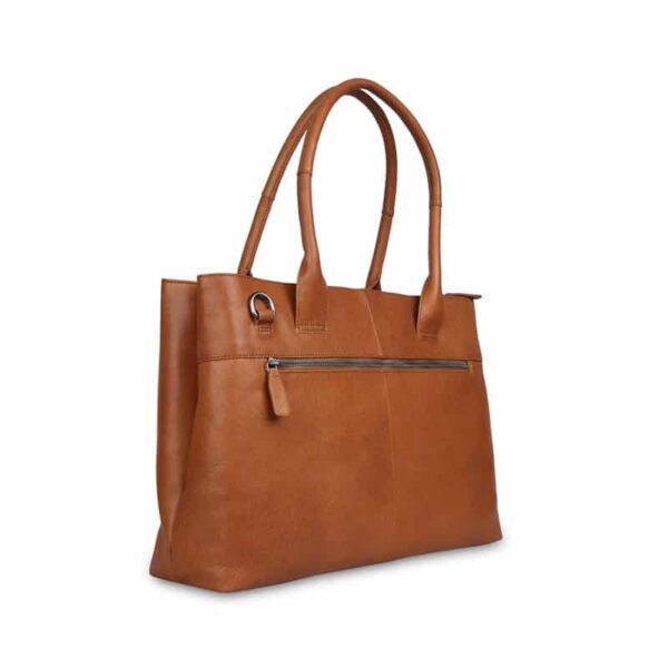 Plevier Amber leren damestas 2-vaks15.6 inch cognac
