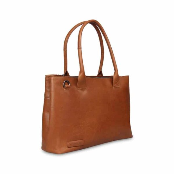 Plevier Amber leren damestas 2-vaks15.6 inch cognac