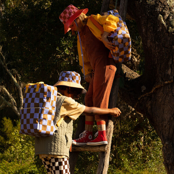 Sticky Lemon backpack large | farmhouse | checkerboard | blooming purple + soil green