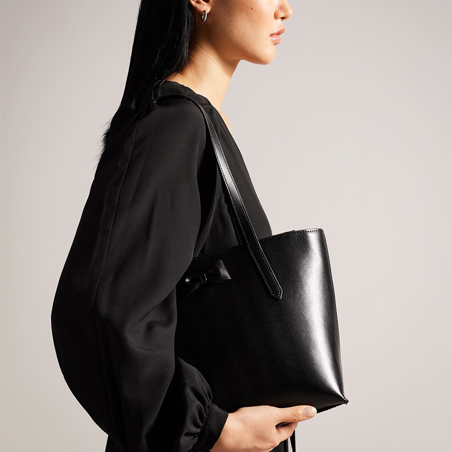 Bow detail small leather shopper bag deals