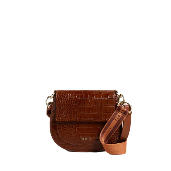 Ted Baker Darsila Branded Webbing Imitation Croc Satchel Brown