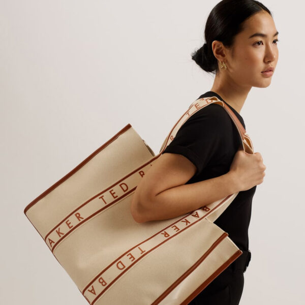Ted Baker Georjey Branded Webbing Canvas Tote Natural
