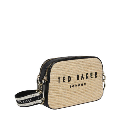 Ted Baker Stelio Branded Webbing Faux Raffia Camera Bag Black